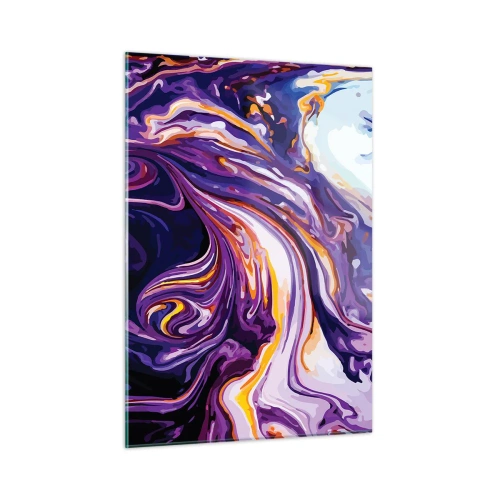 Glasbild - Bild auf glas - Abstraktes Muster in Lila- und Weißtönen mit dynamischen Linien - 50x70cm - Die Falte ist lila geworden - Moderne Wanddekoration für Wohnzimmer und Schlafzimmer ARTTOR