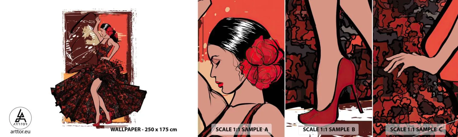 Fototapetenmuster Standard Eco - Im Rhythmus des Herzens - Tänzer, Flamenco, Tanzen - 100x30 cm