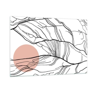 Glasbild - Bild auf glas - Schattige Zweiglinien mit beiger Sonne - 120x80cm - In einem Netz aus Zweigen - Moderne Wanddekoration für Wohnzimmer und Schlafzimmer ARTTOR