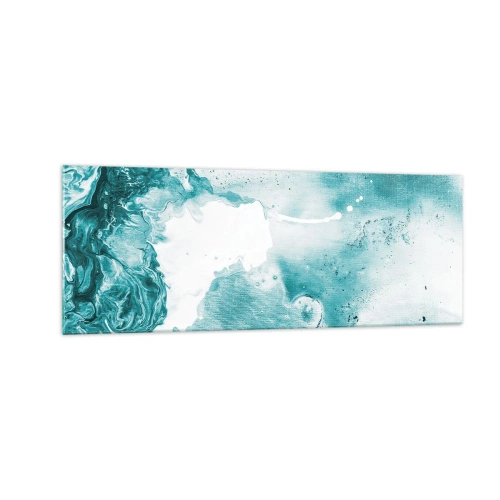 Glasbild - Bild auf glas - Abstraktion in Blautönen mit zarten Akzenten in Weiß - 140x50cm - Morast von Blau - Moderne Wanddekoration für Wohnzimmer und Schlafzimmer ARTTOR