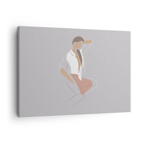 Bild auf Leinwand - Leinwandbild - Ein minimalistisches Frauenporträt in Pastellfarben. - 70x50cm - Umriss der Anmut - Moderne Wanddekoration für Wohnzimmer und Schlafzimmer ARTTOR