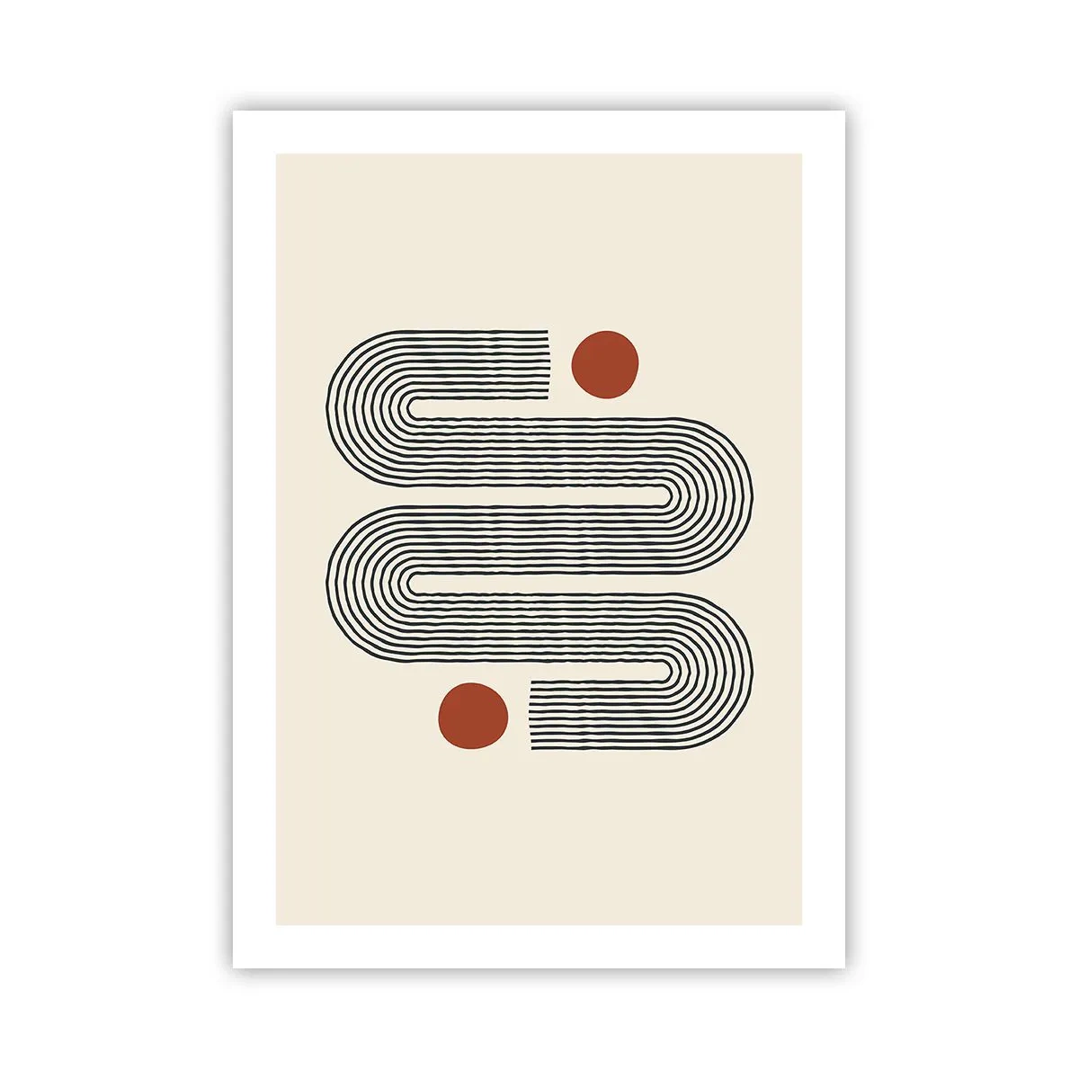 Poster - Geometrisches Muster mit Linien und roten Kreisen - 50x70cm - Vom Anfang bis zum Ende - Moderne Wanddekoration für Wohnzimmer und Schlafzimmer ARTTOR
