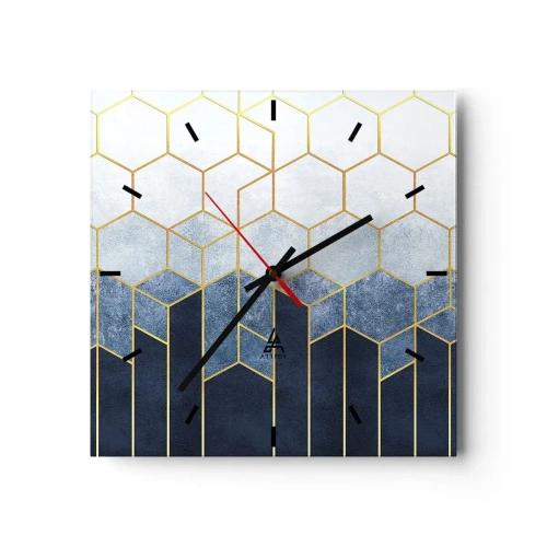 Wanduhr - Glasuhr - Geometrisches Muster in Gold- und Marineblautönen - 30x30cm - Komposition im synkopischen Rhythmus - Moderne Wanddekoration für Wohnzimmer und Schlafzimmer ARTTOR