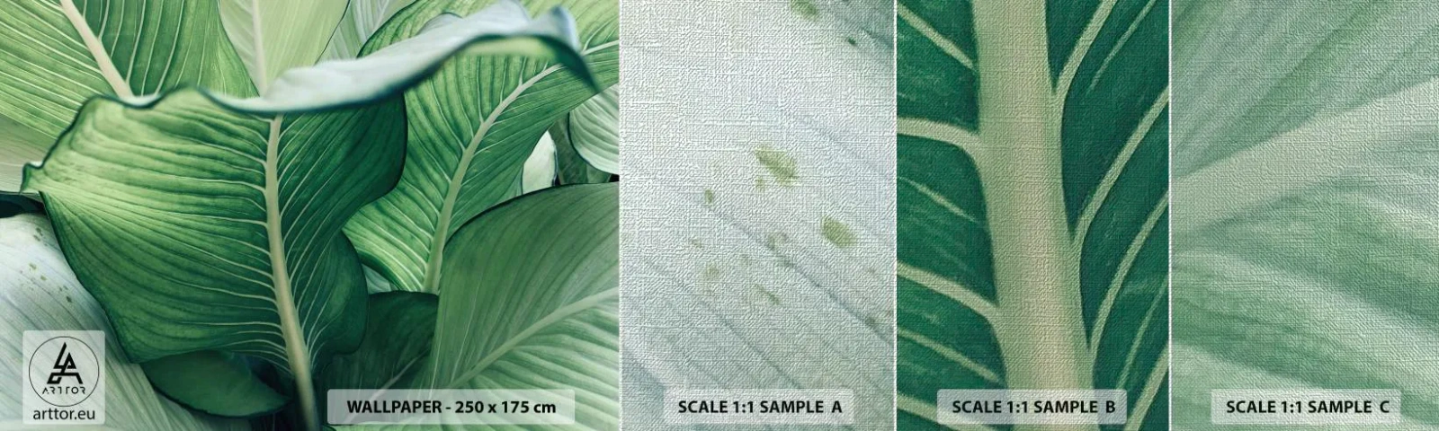 Fototapeten Muster Premium Canvas - Intensiv grünes Leben - Blätter, Exotisch, Botanisch - 100x30 cm