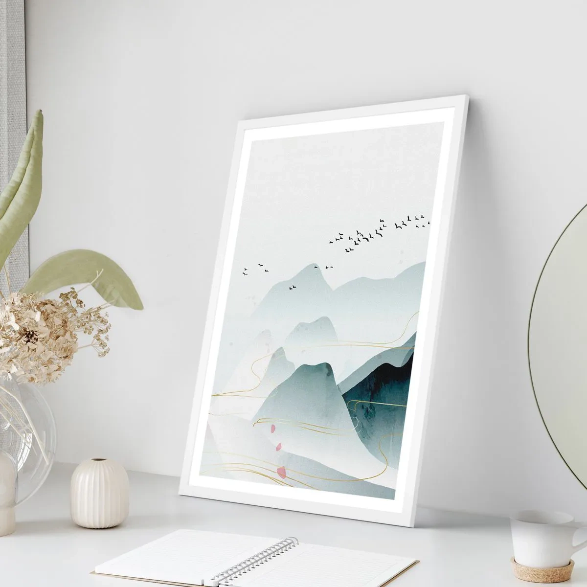 Poster in einem weißen Rahmen - Über die Gipfel - 50x70 cm