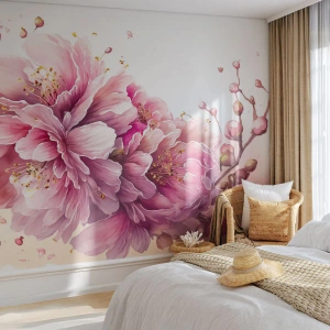 Selbstklebende Fototapete Deluxe Sticker - Kirschblütenblüte - Blühen, Blume, Aquarell - 100x70 cm