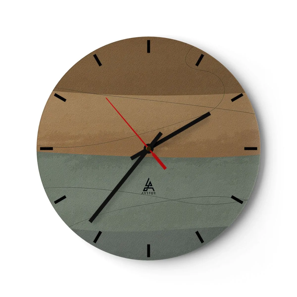 Wanduhr - Glasuhr - Minimalistische Streifen in Braun- und Grüntönen - 30x30cm - Horizontale Komposition - Moderne Wanddekoration für Wohnzimmer, Küche und Schlafzimmer ARTTOR