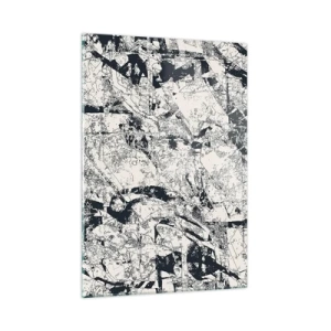 Glasbild - Bild auf glas - Schwarz-Weiß-Abstraktion mit dynamischen Linien und Texturen - 50x70cm - Durchdringung der Gegensätze - Moderne Wanddekoration für Wohnzimmer und Schlafzimmer ARTTOR