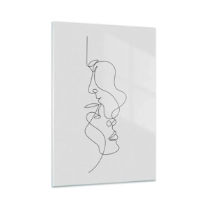 Glasbild - Bild auf glas - Eine zarte Zeichnung zweier Gesichter in einer Kontur - 50x70cm - Die Hitze bitterer Begierden - Moderne Wanddekoration für Wohnzimmer und Schlafzimmer ARTTOR
