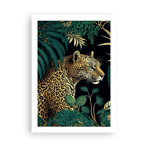 Poster - Goldener Leopard im tropischen Dschungel - 50x70cm - Gastgeber im Dschungel - Moderne Wanddekoration für Wohnzimmer und Schlafzimmer ARTTOR