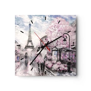 Wanduhr - Glasuhr - Ein romantischer Spaziergang in Paris am Eiffelturm - 30x30cm - Wie man sich verlieben kann, ist nur in ... - Moderne Wanddekoration für Wohnzimmer und Schlafzimmer ARTTOR