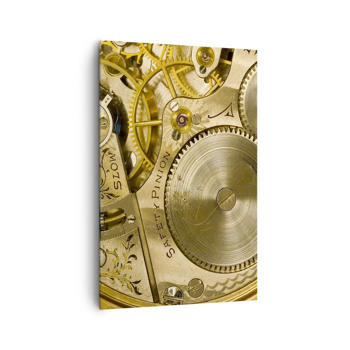 Bild auf Leinwand - Leinwandbild - Uhrwerk mit sichtbaren Zahnrädern und Details - 80x120cm - Geh mit der Zeit - Moderne Wanddekoration für Wohnzimmer und Schlafzimmer ARTTOR