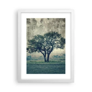 Poster in einem weißen Rahmen - Ein Apfelbaum auf blauem Feld? - 30x40 cm