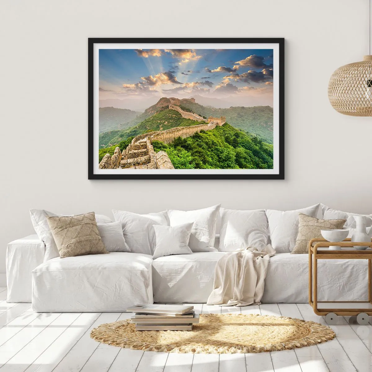 Poster in einem schwarzem Rahmen - Die Chinesische Mauer im Sonnenlicht in einer malerischen Landschaft - 70x50cm - Ewige Größe - Moderne Wanddekoration für Wohnzimmer und Schlafzimmer ARTTOR
