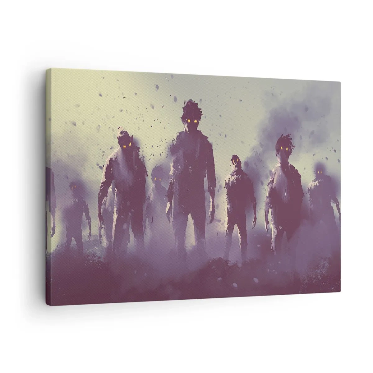 Bild auf Leinwand - Leinwandbild - Dunkle Szene mit Silhouetten mit gelben Augen - 70x50cm - Vorsichtig sein! Sie kommen - Moderne Wanddekoration für Wohnzimmer und Schlafzimmer ARTTOR