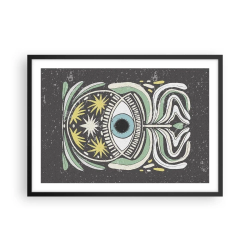 Poster in einem schwarzem Rahmen - Ein symbolisches Auge, umgeben von abstrakten Mustern - 70x50cm - Stammesrituale - Moderne Wanddekoration für Wohnzimmer und Schlafzimmer ARTTOR