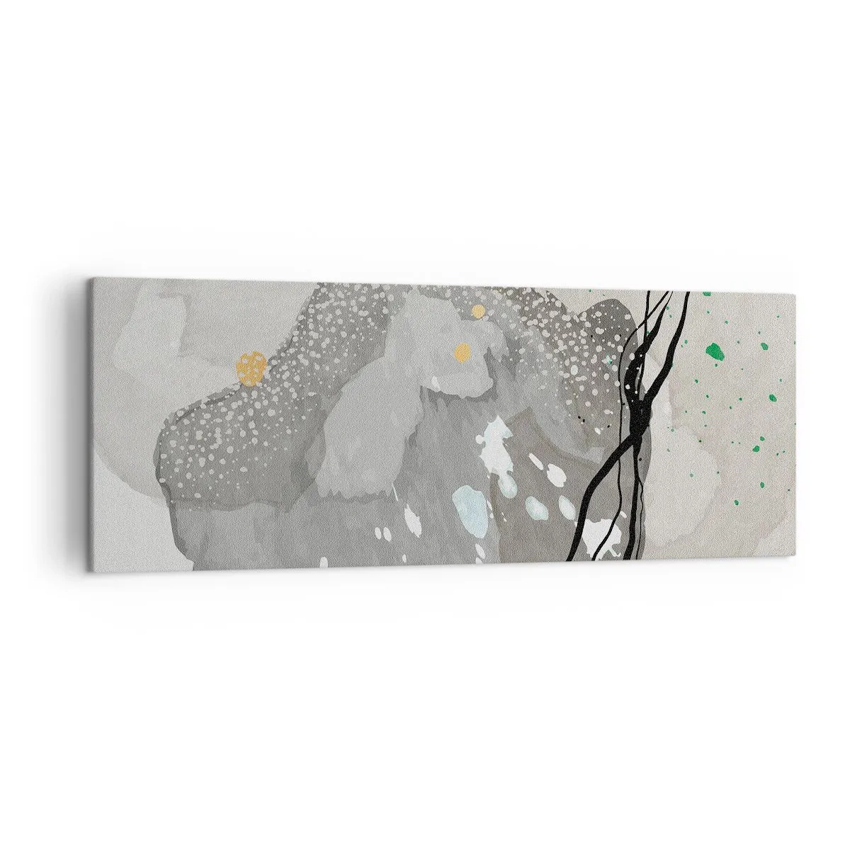 Bild auf Leinwand - Leinwandbild - Organische Formen in Grautönen mit Akzenten in Schwarz und Gold - 140x50cm - Organische Komposition - Moderne Wanddekoration für Wohnzimmer und Schlafzimmer ARTTOR