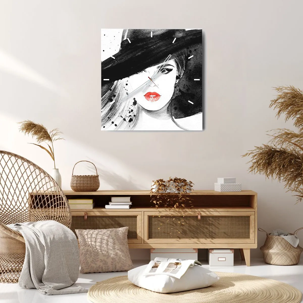 Wanduhr - Glasuhr - Frau in schwarz - 40x40 cm