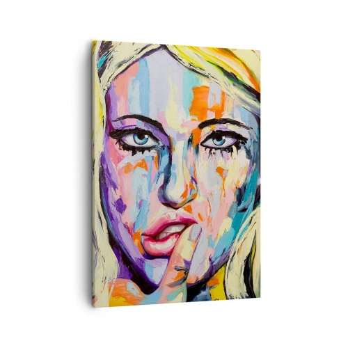 Bild auf Leinwand - Leinwandbild - Farbenfrohes Porträt einer Frau im abstrakten Stil - 50x70cm - Schau ihr direkt in die Augen - Moderne Wanddekoration für Wohnzimmer und Schlafzimmer ARTTOR