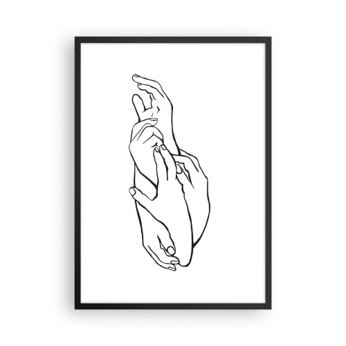 Poster in einem schwarzem Rahmen - Eine minimalistische Skizze gefalteter Hände auf weißem Hintergrund. - 50x70cm - Gute Geste - Moderne Wanddekoration für Wohnzimmer und Schlafzimmer ARTTOR