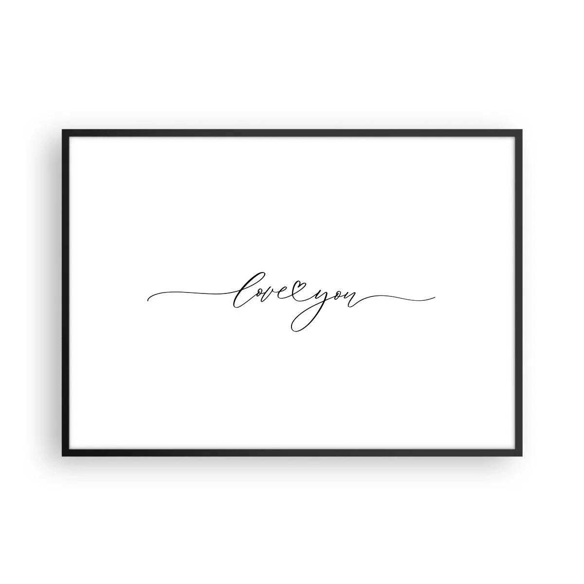 Poster in einem schwarzem Rahmen - Die Aufschrift „Ich liebe dich“ in eleganter Schriftart - 100x70cm - Schwarz auf weiß - Moderne Wanddekoration für Wohnzimmer und Schlafzimmer ARTTOR