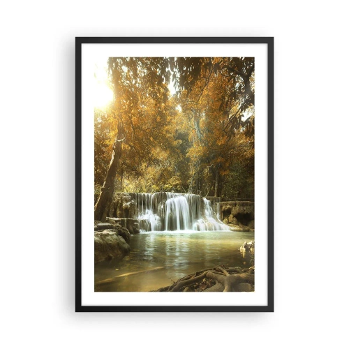 Poster in einem schwarzem Rahmen - Herbstlicher Wasserfall im Sonnenlicht - 50x70cm - Parkkaskade - Moderne Wanddekoration für Wohnzimmer und Schlafzimmer ARTTOR