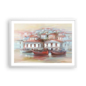 Poster in einem weißen Rahmen - Glückliche Stadt - 70x50 cm