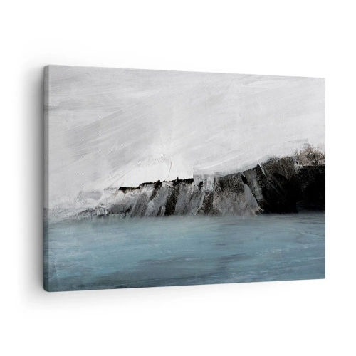 Bild auf Leinwand - Leinwandbild - Abstrakte Landschaft mit Wasser und felsigem Ufer - 70x50cm - Wasser – Erde: Kampf der Naturelemente - Moderne Wanddekoration für Wohnzimmer und Schlafzimmer ARTTOR