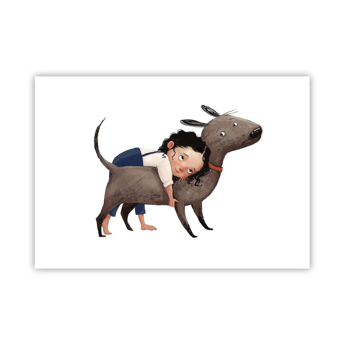 Poster - Cartoonartige Illustration eines Kindes, das einen Hund umarmt - 100x70cm - Beste Freunde - Moderne Wanddekoration für Wohnzimmer und Schlafzimmer ARTTOR