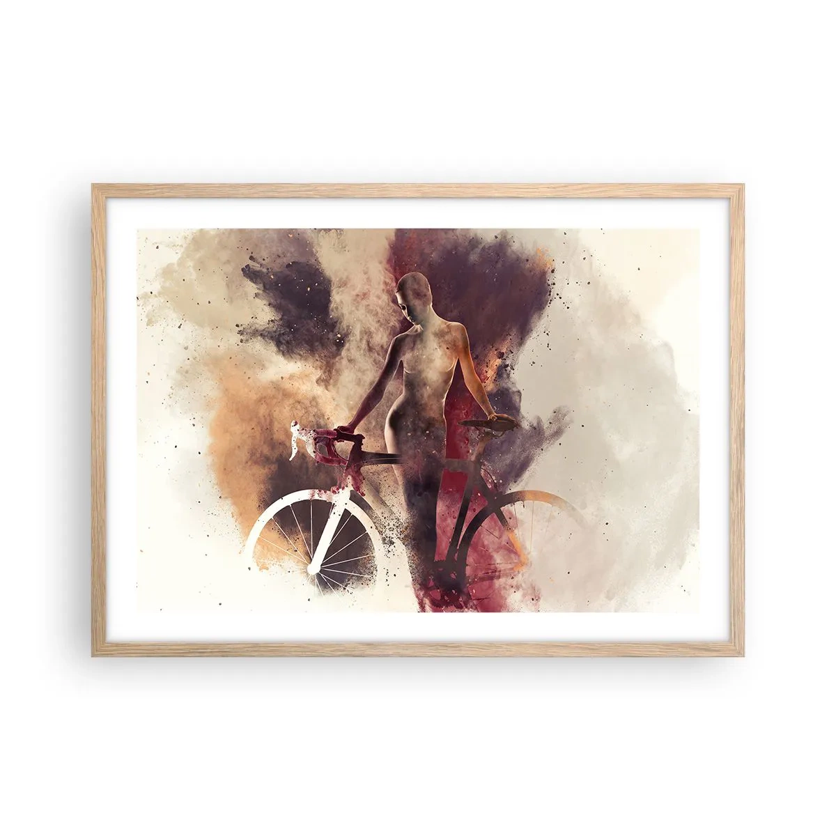 Poster in einem Rahmen aus heller Eiche - Eine Fahrradseele in Marmorformen - 70x50 cm