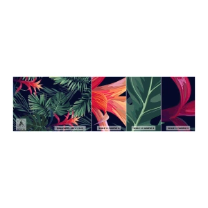 Fototapetenmuster Standard Eco - Im Grünen in Flammen gehen - Blumen, Tropische Pflanze, Palmenblätter - 100x30 cm