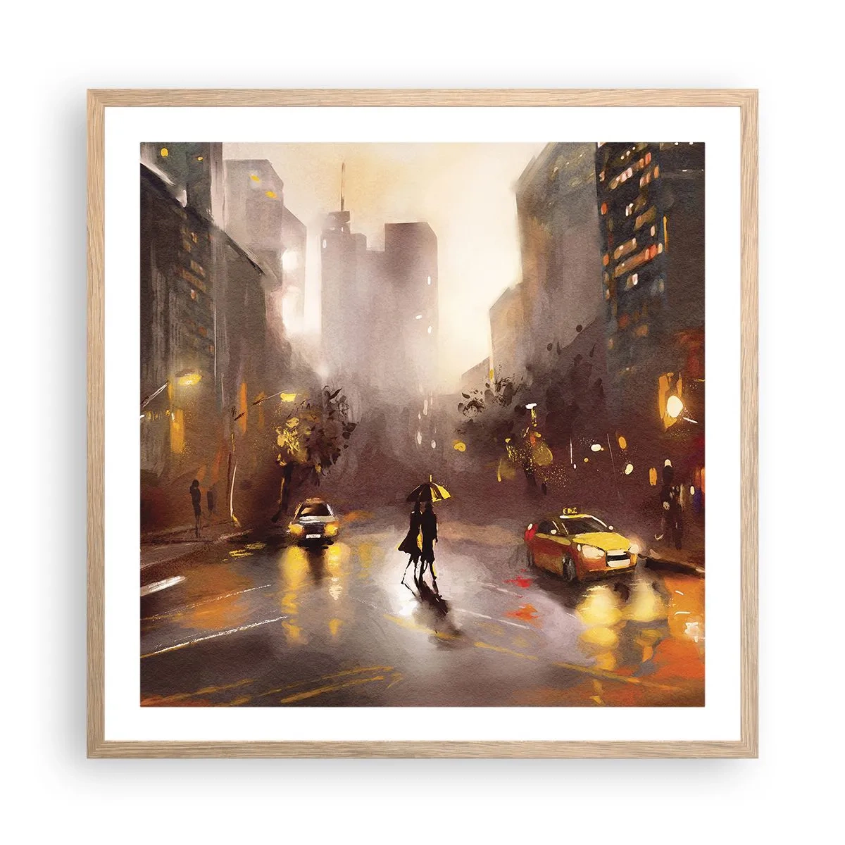 Poster in einem Rahmen aus heller Eiche - Im Licht von New York - 60x60 cm