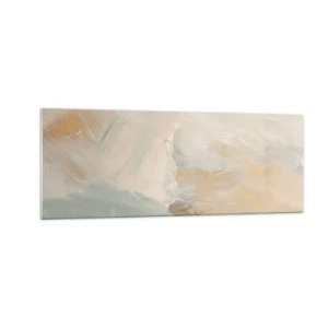 Glasbild - Bild auf glas - Zarte abstrakte Striche in Weiß- und Goldtönen - 140x50cm - Abstraktion – das Land der Sanftheit - Moderne Wanddekoration für Wohnzimmer und Schlafzimmer ARTTOR