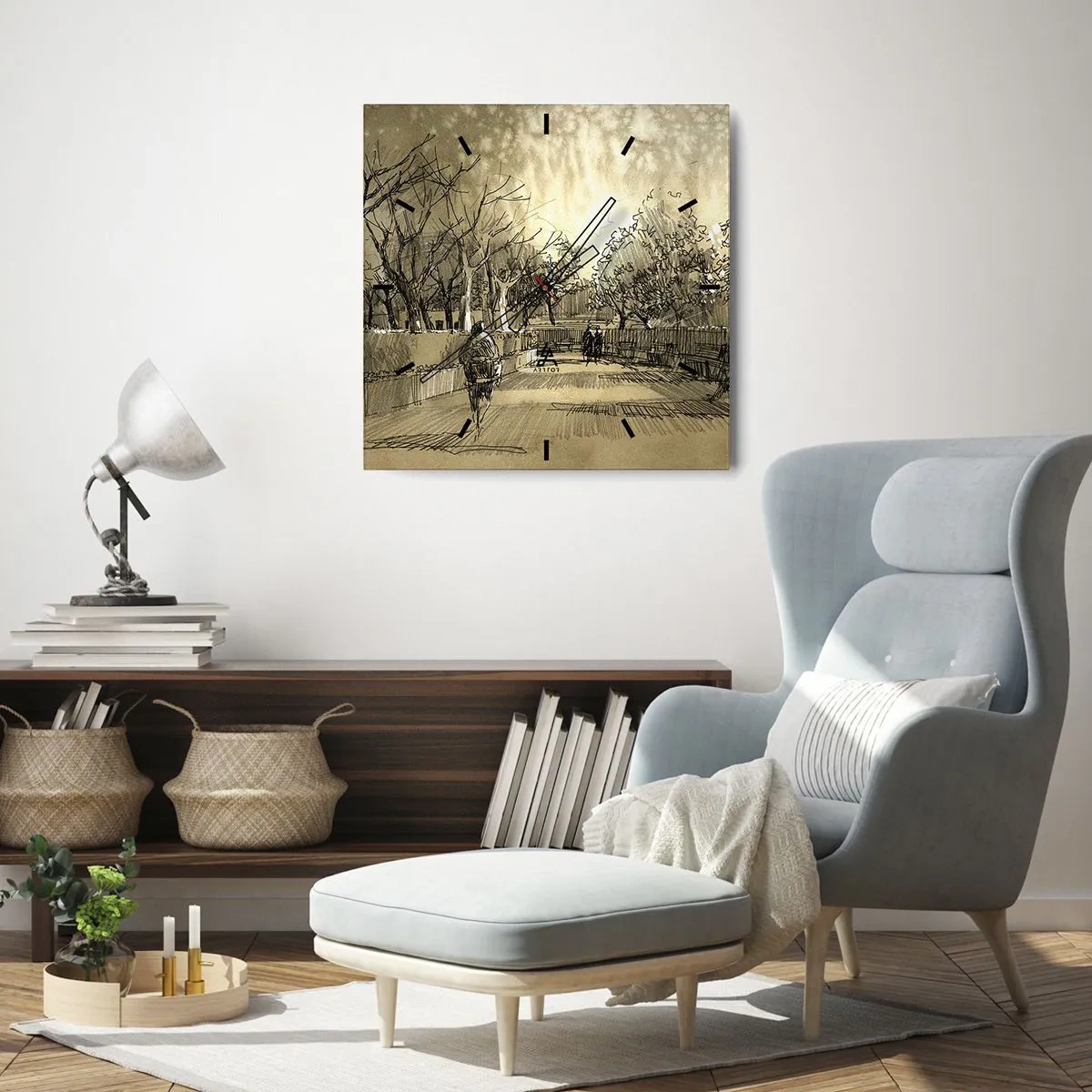 Wanduhr - Glasuhr - Ein Moment mit einer Feder angehalten - 30x30 cm