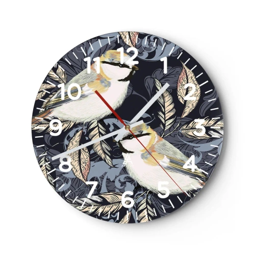 Wanduhr - Glasuhr - Gelb-blauer Triller - 40x40 cm