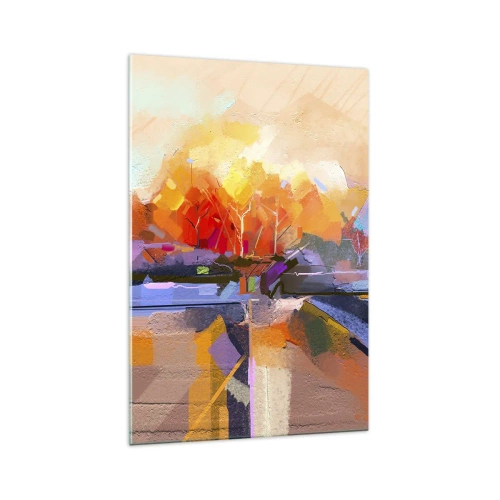 Glasbild - Bild auf glas - Eine abstrakte Landschaft mit intensiven Herbstfarben. - 70x100cm - Der Herbst ist geworden - Moderne Wanddekoration für Wohnzimmer und Schlafzimmer ARTTOR