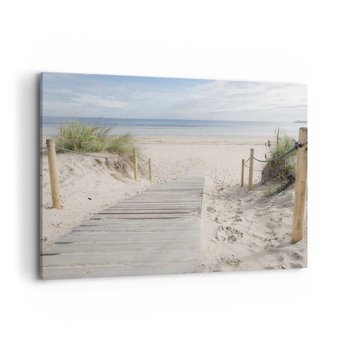 Bild auf Leinwand - Leinwandbild - Ein Plankenweg, der zu einem Sandstrand führt - 100x70cm - Bis zum Horizont - Moderne Wanddekoration für Wohnzimmer und Schlafzimmer ARTTOR