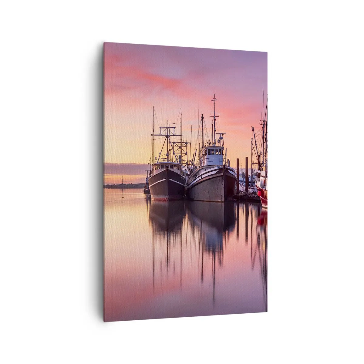 Bild auf Leinwand - Leinwandbild - Fischerboote im Hafen bei Sonnenuntergang - 80x120cm - Vor dem nächsten Tag - Moderne Wanddekoration für Wohnzimmer und Schlafzimmer ARTTOR