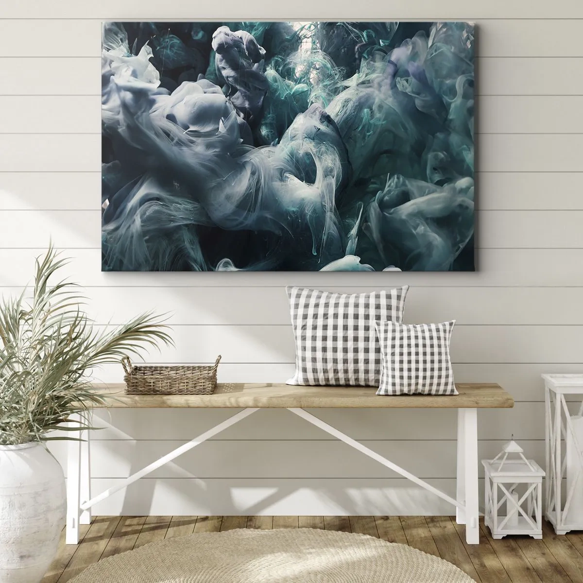 Bild auf Leinwand - Leinwandbild - Dynamische abstrakte Wellen in Blau- und Weißtönen - 100x70cm - Farbbewegung - Moderne Wanddekoration für Wohnzimmer und Schlafzimmer ARTTOR