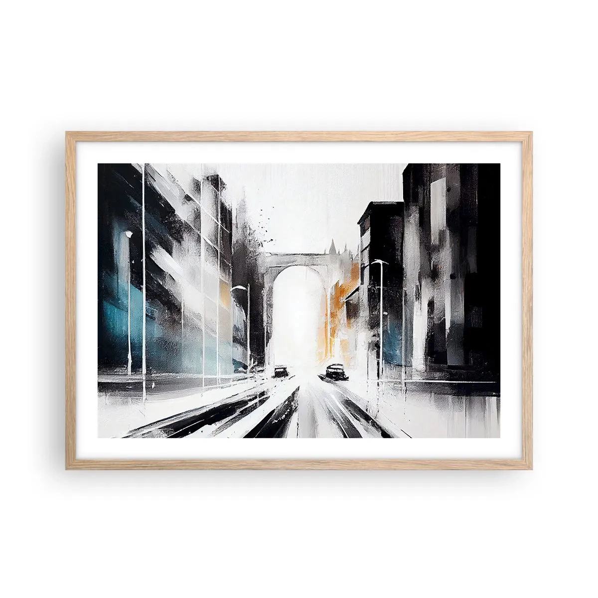 Poster in einem Rahmen aus heller Eiche - Stadtstudie: Architektur und Bewegung - 70x50 cm