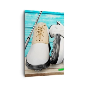 Bild auf Leinwand - Leinwandbild - Ein Set Golfzubehör auf einem hölzernen Hintergrund - 80x120cm - Alles ist bereit - Moderne Wanddekoration für Wohnzimmer und Schlafzimmer ARTTOR