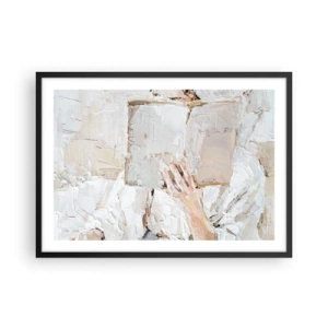 Poster in einem schwarzem Rahmen - Ein impressionistisches Gemälde einer Hand, die ein offenes Buch hält. - 70x50cm - In einer anderen Welt - Moderne Wanddekoration für Wohnzimmer und Schlafzimmer ARTTOR