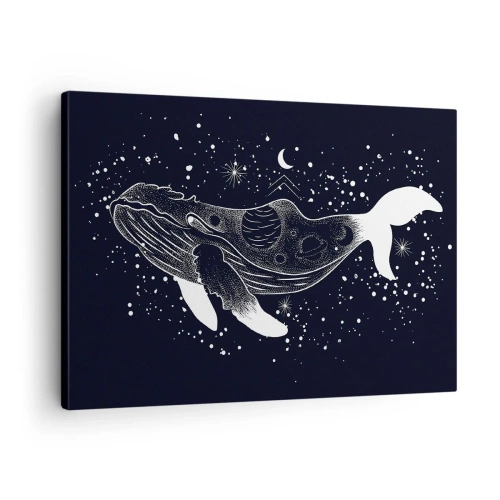 Bild auf Leinwand - Leinwandbild - Eine grafische Illustration eines Wals im Space-Age-Stil. - 70x50cm - Im Ozean des Universums - Moderne Wanddekoration für Wohnzimmer und Schlafzimmer ARTTOR