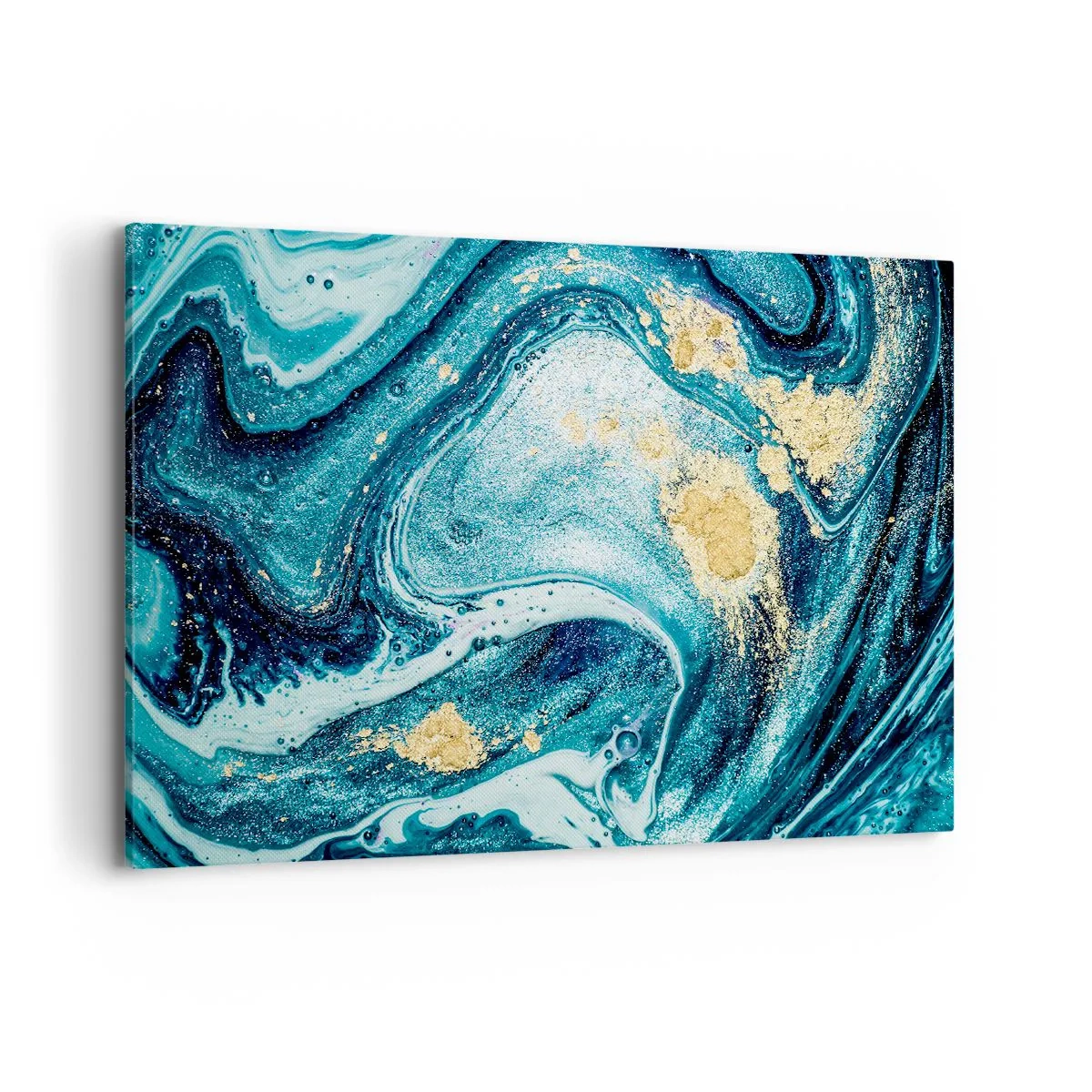Bild auf Leinwand - Leinwandbild - Eine abstrakte Komposition aus Wellen und goldenen Akzenten - 100x70cm - Blauer Wirbel - Moderne Wanddekoration für Wohnzimmer und Schlafzimmer ARTTOR