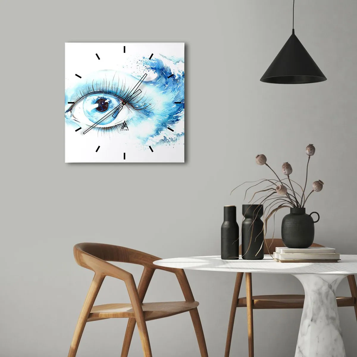 Wanduhr - Glasuhr - Künstlerisches Aquarell eines Auges mit einer dynamischen Welle - 30x30cm - Tauchen Sie ein in das Blau der Blicke - Moderne Wanddekoration für Wohnzimmer und Schlafzimmer ARTTOR