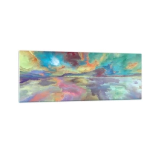 Glasbild - Bild auf glas - Bunte Wolkenlandschaft im abstrakten Stil - 140x50cm - Zwei Himmel - Moderne Wanddekoration für Wohnzimmer und Schlafzimmer ARTTOR
