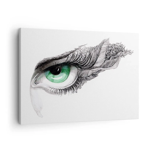Bild auf Leinwand - Leinwandbild - Künstlerisches Auge mit grüner Iris und Zeichnungsdetails - 70x50cm - Schön und bereit zum Angriff - Moderne Wanddekoration für Wohnzimmer und Schlafzimmer ARTTOR