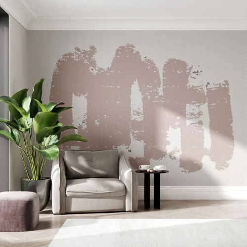Fototapete Premium Sand - Beige und rosa abstrakte Striche auf weißem Hintergrund - 100x70cm - Abstraktion in zartem Rosa - Moderne Wanddekoration für Wohnzimmer und Schlafzimmer ARTTOR