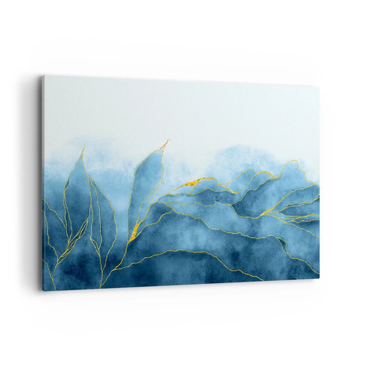 Bild auf Leinwand - Leinwandbild - Abstrakte Wellen in Blautönen mit goldenen Akzenten - 120x80cm - Blau im Gold - Moderne Wanddekoration für Wohnzimmer und Schlafzimmer ARTTOR
