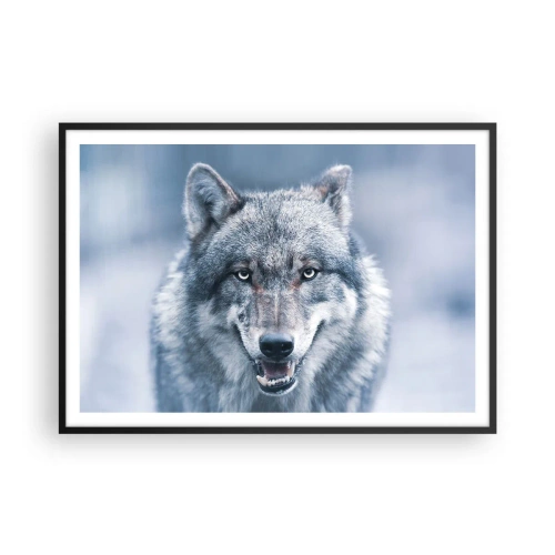 Poster in einem schwarzem Rahmen - Ein Wolf mit intensivem Blick in einer Winterlandschaft - 100x70cm - Werden Sie die Herausforderung annehmen? - Moderne Wanddekoration für Wohnzimmer und Schlafzimmer ARTTOR